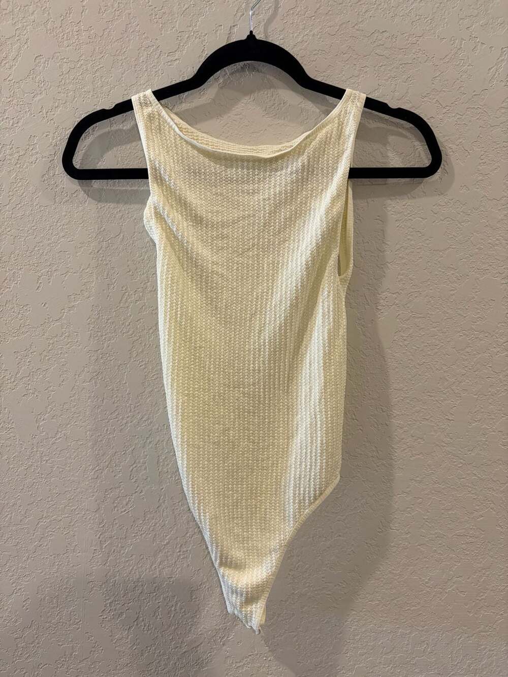 Free People Cream Textured Waffle Knit Open Back Sleeveless Bodysuit